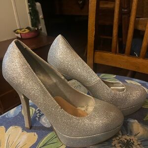 Elegant Silver Glitter Women's Heels